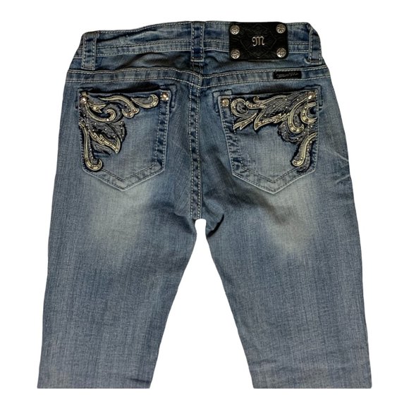 Miss Me Skinny Womens Jeans Tag 26 Light Blue Angel Wings Low-Rise W27xL32 Denim - Picture 7 of 12